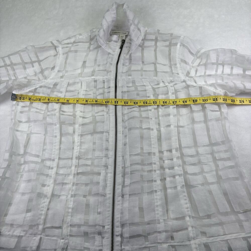Coldwater Creek White Semi Sheer Square Patterned Zip Up Blazer Jacket Size 16 - Picture 11 of 12